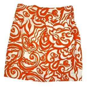 Merona Box Pleat Pencil Skirt Orange Abstract Pockets Straight Cotton Stretch XS